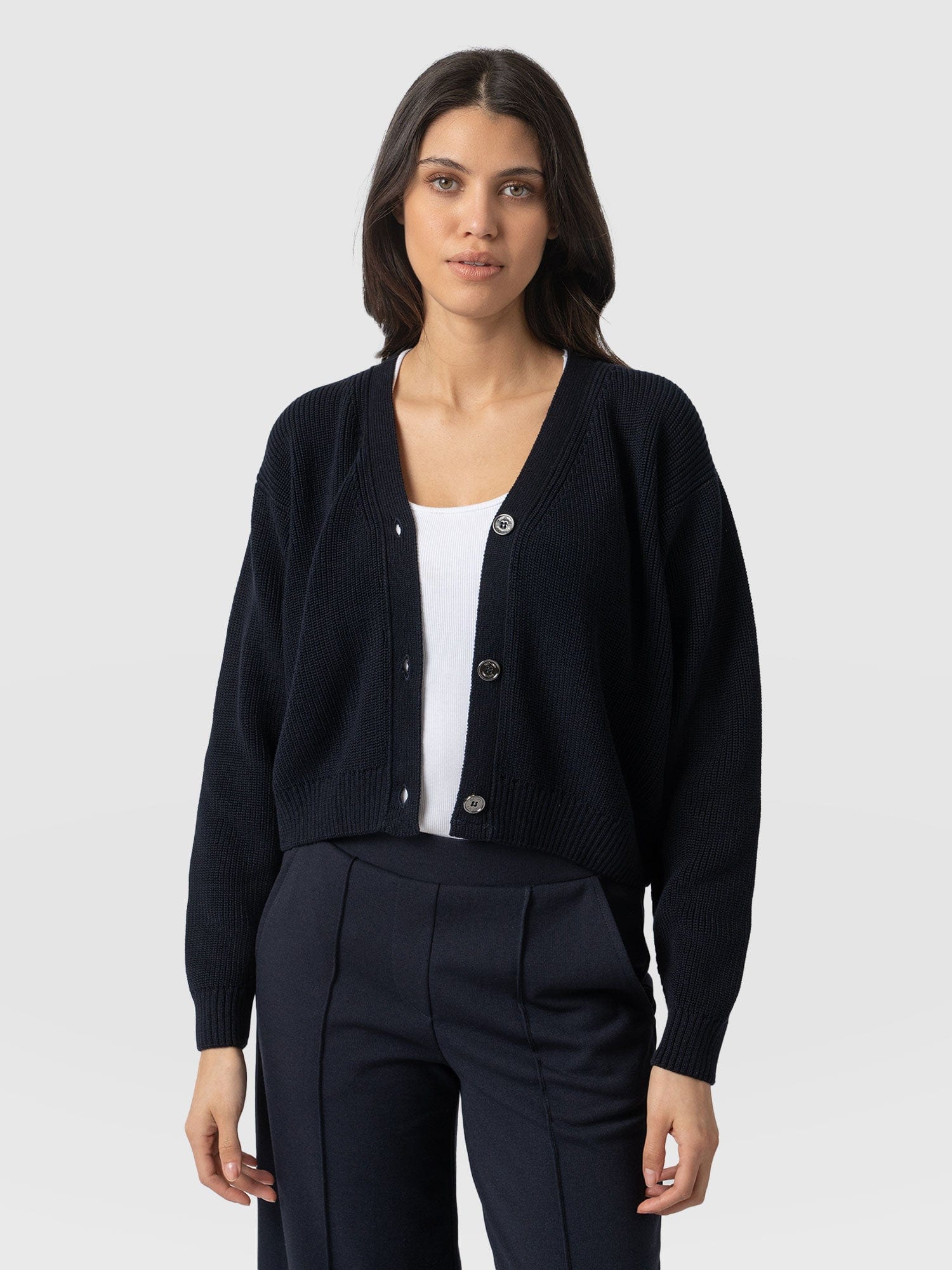 Soho Crop Cardigan Navy - Women's Cardigans | Saint + Sofia® EU